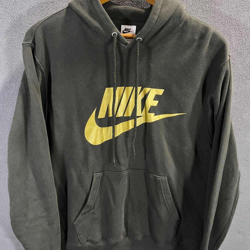 Nike Mens Futura Logo Fleece Hoodie Dark Green Gold Medium BV2973-326